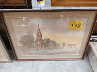 Lot 138 - kader met kerk - afbeelding 1 van  4