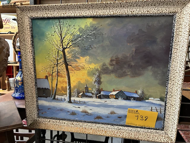 Lot 138 - olieverfschilderij besneeuwd winterlandschap - get. - afbeelding 1 van  2