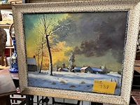 Lot 138 - olieverfschilderij besneeuwd winterlandschap - get.