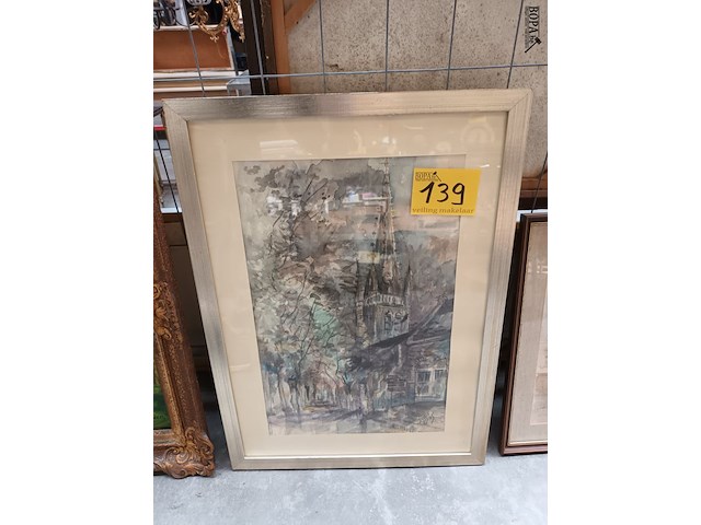 Lot 139 - kader met kerk - afbeelding 1 van  4