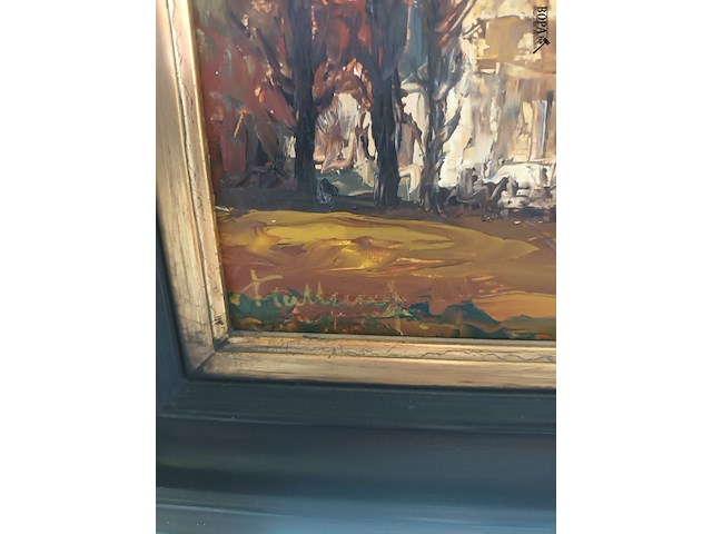 Lot 139 - schilderij huizen achter bomen - afbeelding 3 van  3