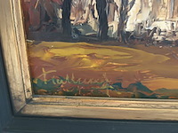 Lot 139 - schilderij huizen achter bomen - afbeelding 3 van  3