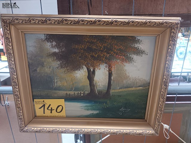 Lot 140 - schilderij bomen aan het water - afbeelding 1 van  3