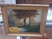 Lot 140 - schilderij bomen aan het water - afbeelding 1 van  3