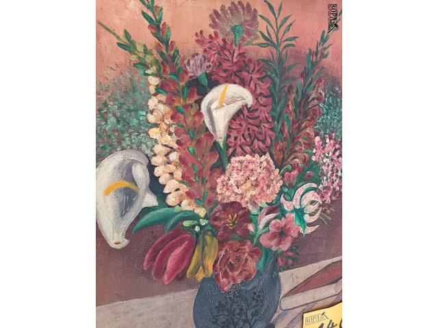 Lot 140 - schilderij met bloemen - afbeelding 3 van  4