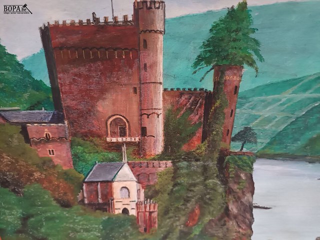 Lot 142 - schilderij kasteel aan rivier - afbeelding 2 van  4