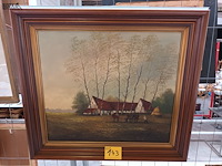 Lot 143 - schilderij boerderij met paard en kar - afbeelding 1 van  4