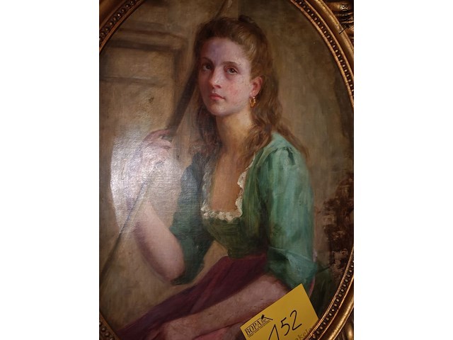 Lot 152 - ovalen schilderij jonge dame - afbeelding 2 van  4