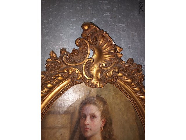 Lot 152 - ovalen schilderij jonge dame - afbeelding 3 van  4