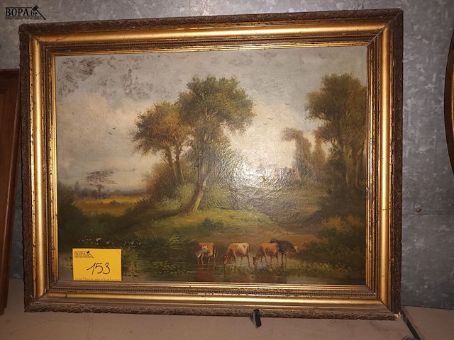 Lot 153 - schilderij koeien aan het water - afbeelding 1 van  4