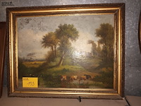 Lot 153 - schilderij koeien aan het water - afbeelding 1 van  4