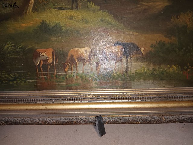 Lot 153 - schilderij koeien aan het water - afbeelding 2 van  4