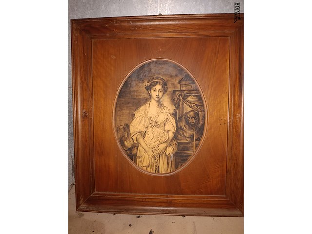 Lot 154 - tekeningen in houten kader. 2 stuks - afbeelding 2 van  5