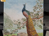 Lot 16 - schilderij op doek - pauw in klassieke tuin