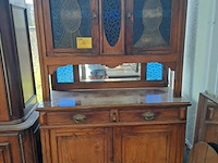 Lot 16 - vintage eiken buffetkast met glas in looddeuren en spiegel a