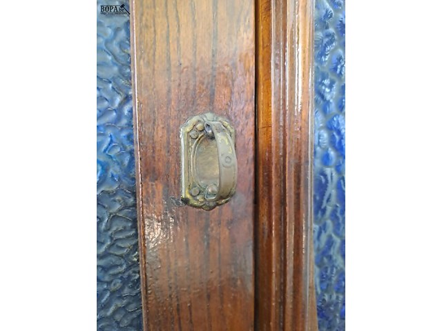 Lot 16 - vintage eiken buffetkast met glas in looddeuren en spiegel a - afbeelding 4 van  8
