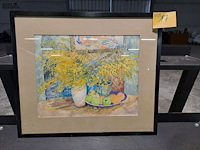 Lot 17 - aquarel fruitschaal met bloemen van houwen '84