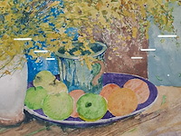Lot 17 - aquarel fruitschaal met bloemen van houwen '84 - afbeelding 2 van  2