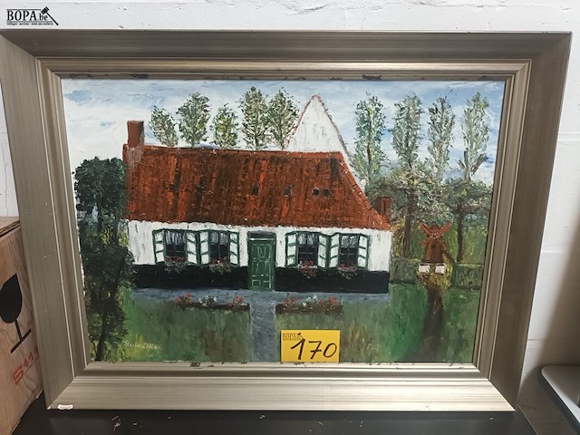 Lot 170 - schilderij woning met luiken - afbeelding 1 van  4