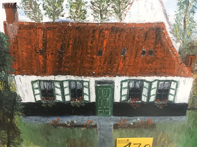 Lot 170 - schilderij woning met luiken - afbeelding 2 van  4