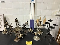 Lot 171 - lot luster en kandelaars + tl armatuur met lamp - 5 stuks