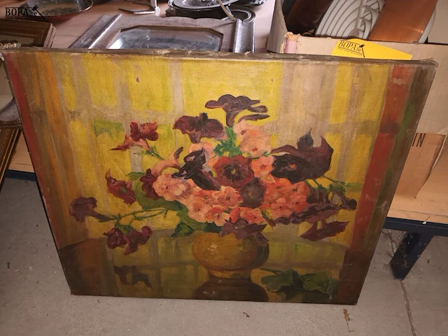 Lot 171 - schilderijen met bloemen. 4 stuks - afbeelding 2 van  5