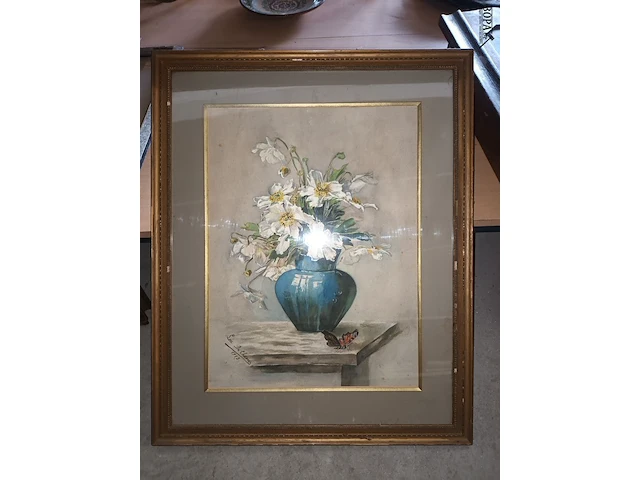 Lot 171 - schilderijen met bloemen. 4 stuks - afbeelding 3 van  5