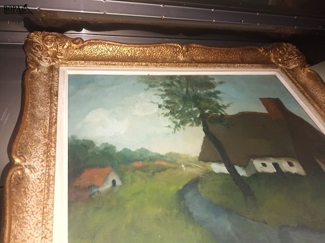 Lot 176 - schilderij huis en beek - afbeelding 2 van  3
