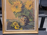 Lot 18 - prent/ replica van gogh 'zonnebloemen in vaas' in bladgouden