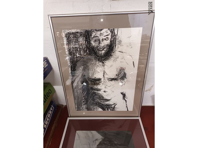 Lot 182 - kaders met naakttekeningen. 3 stuks - afbeelding 2 van  4