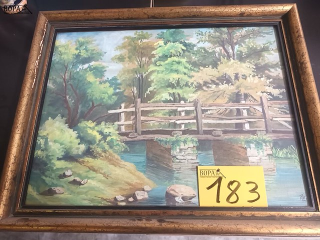 Lot 183 - schilderij brug in bos - afbeelding 1 van  4