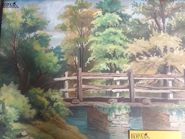 Lot 183 - schilderij brug in bos - afbeelding 2 van  4