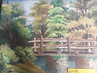 Lot 183 - schilderij brug in bos - afbeelding 2 van  4
