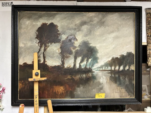 Lot 184 - ingelijste landschapsschilderij - getekend - afbeelding 1 van  2