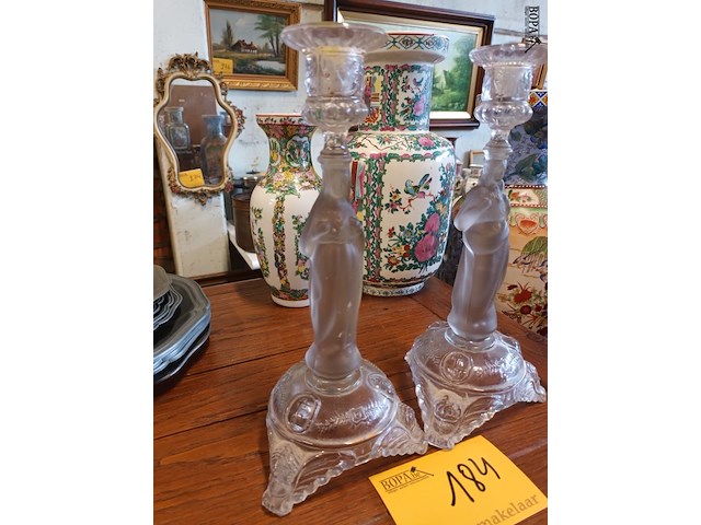 Lot 184 - kandelaars in glas. 2 stuks - afbeelding 2 van  4
