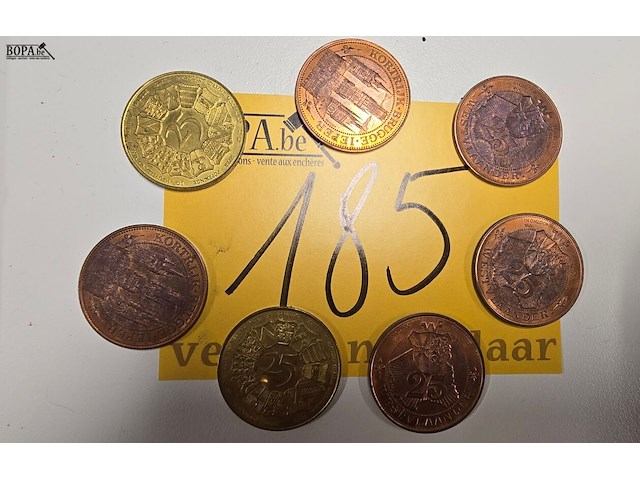 Lot 185 - belgische gemeentepennings 25 frank 7 stuks - afbeelding 1 van  5