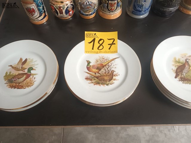 Lot 187 - borden limoges vogels. 12 stuks - afbeelding 5 van  6