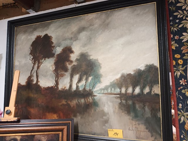 Lot 191 - schilderij rivier met bomen - afbeelding 1 van  4