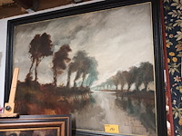 Lot 191 - schilderij rivier met bomen - afbeelding 1 van  4