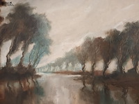 Lot 191 - schilderij rivier met bomen - afbeelding 2 van  4
