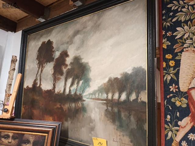 Lot 191 - schilderij rivier met bomen - afbeelding 4 van  4