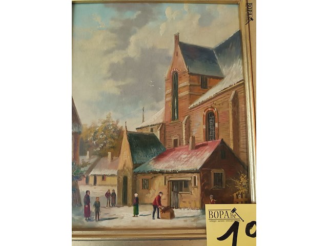 Lot 193 - schilderij sneeuw in het dorp - afbeelding 2 van  3