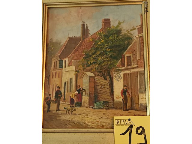 Lot 194 - schilderij mensen op straat - afbeelding 2 van  3