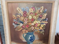Lot 195 - schilderij vaas met bloemen, getekend - afbeelding 1 van  2