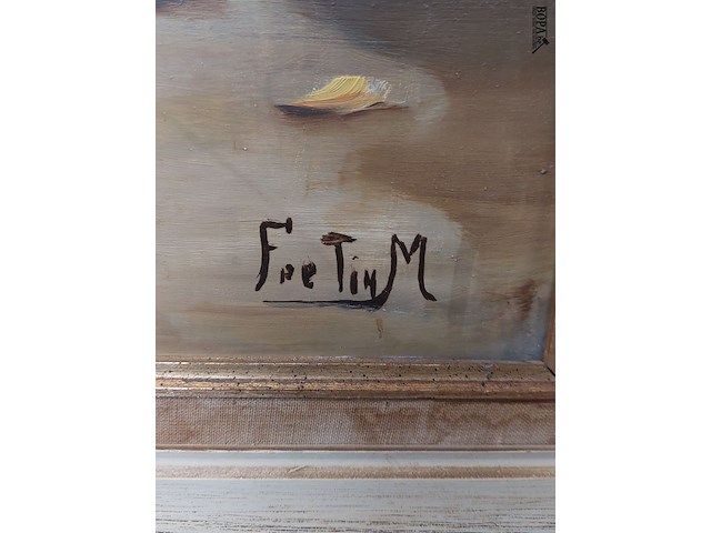 Lot 195 - schilderij vaas met bloemen, getekend - afbeelding 2 van  2