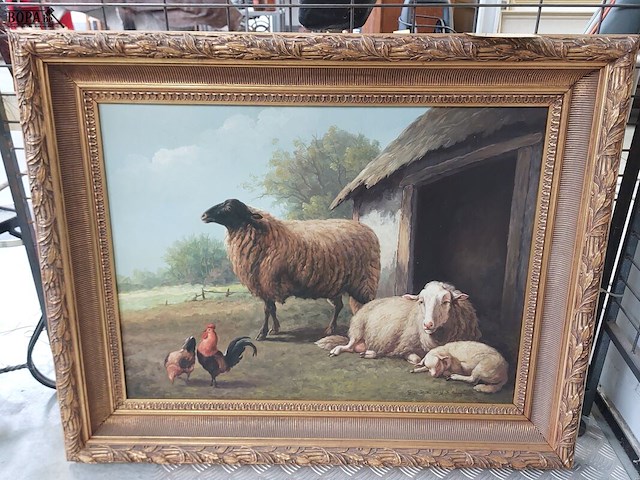 Lot 198 - schilderij schapen en kippen, get s dewijse - afbeelding 1 van  2