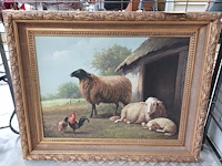 Lot 198 - schilderij schapen en kippen, get s dewijse - afbeelding 1 van  2