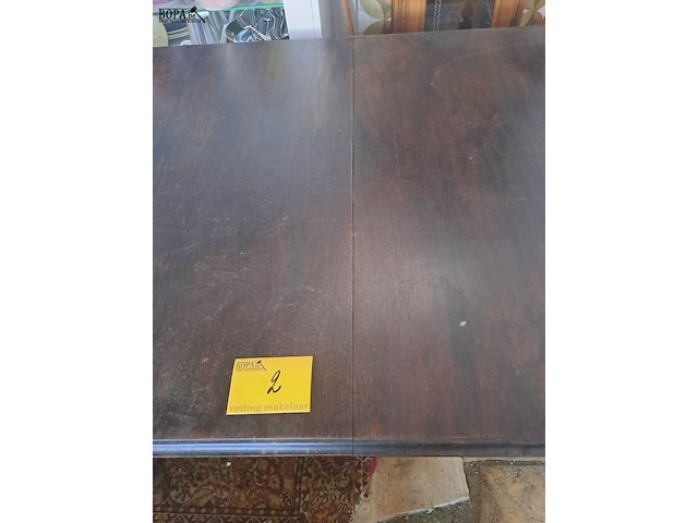 Lot 2 - antieke uitschuifbare tafel eikenhout 5 stoelen leder - afbeelding 2 van  4
