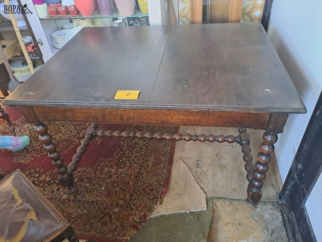 Lot 2 - antieke uitschuifbare tafel eikenhout 5 stoelen leder - afbeelding 4 van  4