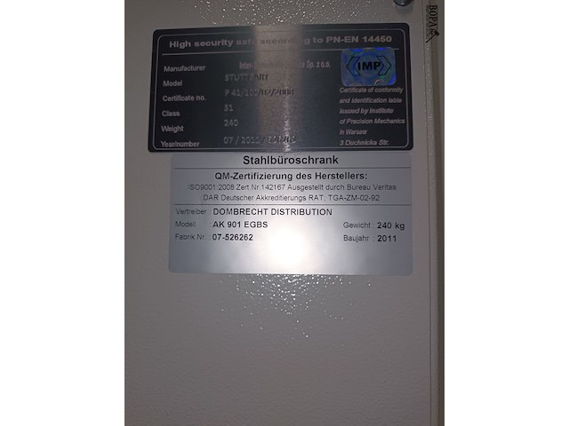 Lot 2 - high security safe - afbeelding 5 van  7